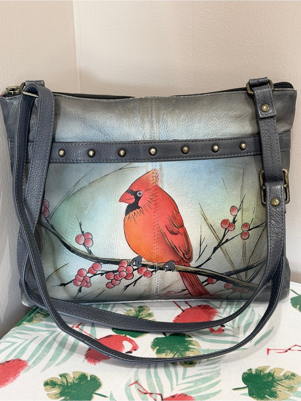 Anuschka Northern Cardinal Leather Bag Shoulder or Crossbody